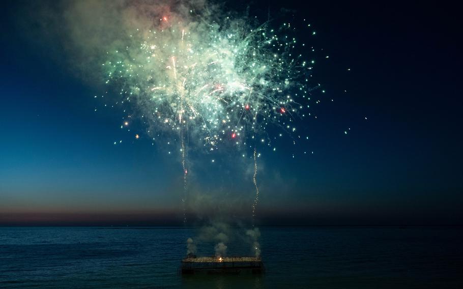 Fireworks in Arromanches-les-Bains, France, June 6, 2024.