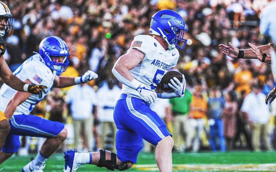 Air Force running back Dylan Carson carried sevn times for 33 yards.