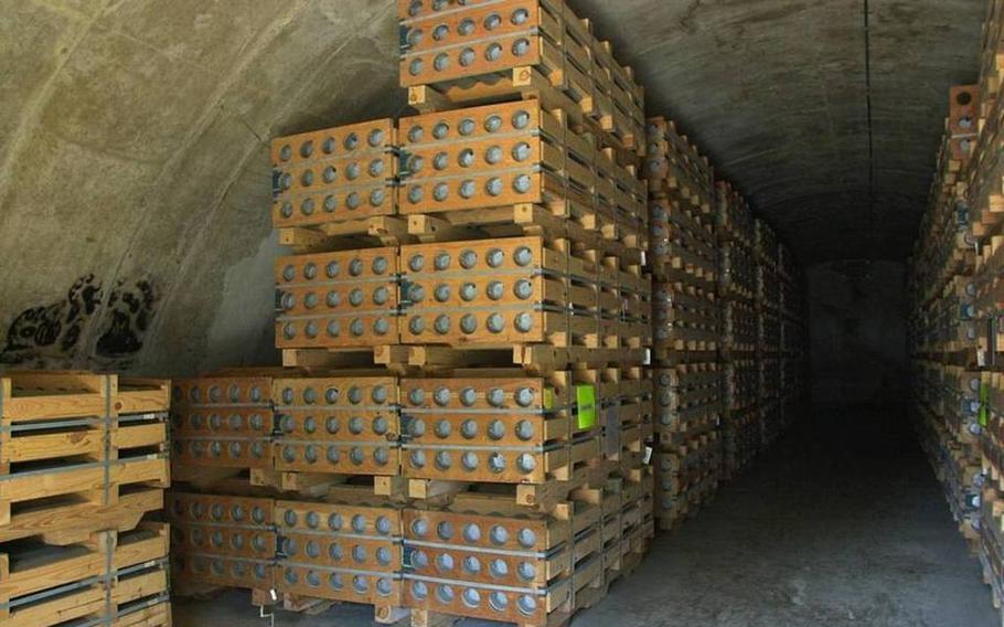 A stack of crates holding VX nerve agent.