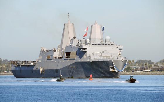 Amphibious transport dock ship USS San Diego returns home to Naval Base San Diego following a seven-month deployment to the U.S. 5th and 7th Fleets on Feb. 25, 2015

