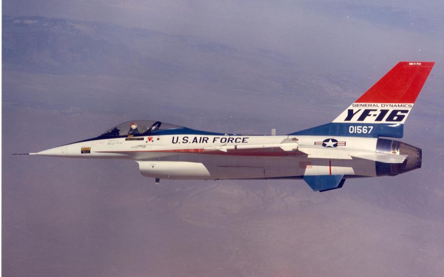 Employing "fly-by-wire" technology, the prototype General Dynamics YF-16 completed its first flight over Edwards Air Force Base, Calif., Feb. 2, 1974. 