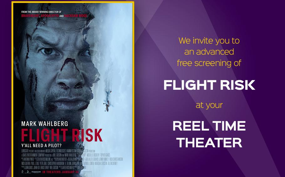 The KMCC Exchange ReelTime theater is hosting an advanced free screening of “Flight Risk” on Saturday, Jan. 11, 2025. The action thriller stars Mark Wahlberg, Michelle Dockery, and Topher Grace. 