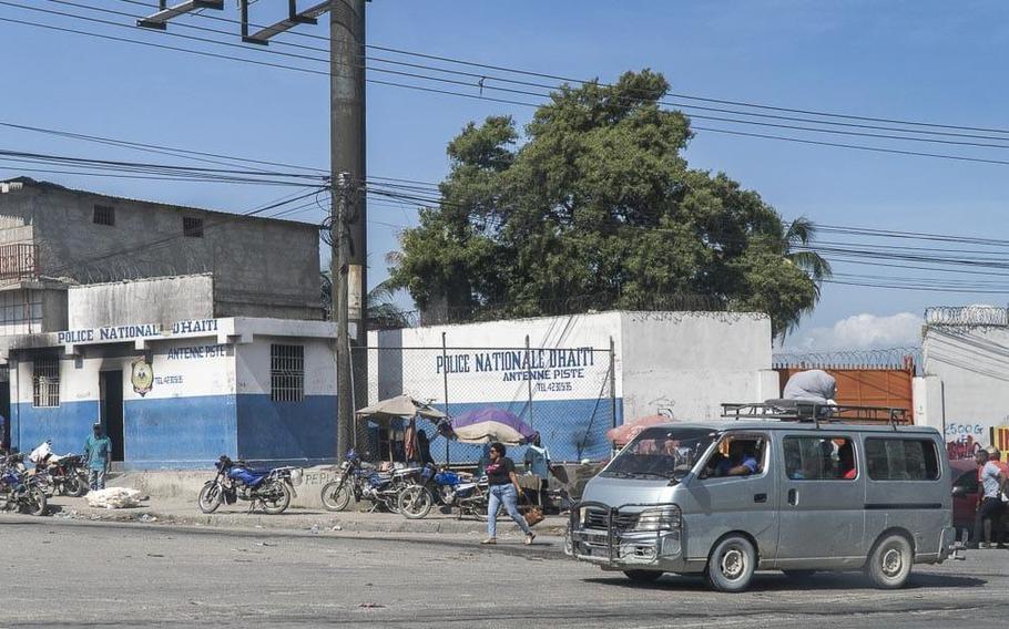 Burnt police station in Haiti’s capital in December 2023.