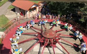 The Elephants ride is seen from the Ferris wheel at Didiland amusement park in Morsbronn-les-Bains, France.

