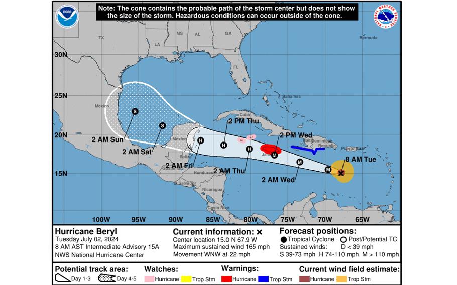 Hurricane Beryl maintained its status as a Category 4 storm after crossing the Windward Islands.