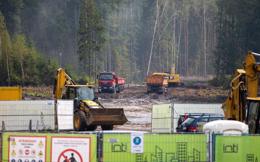 Construction work begins in Rudninkai, Lithuania, on Aug. 19, 2024.