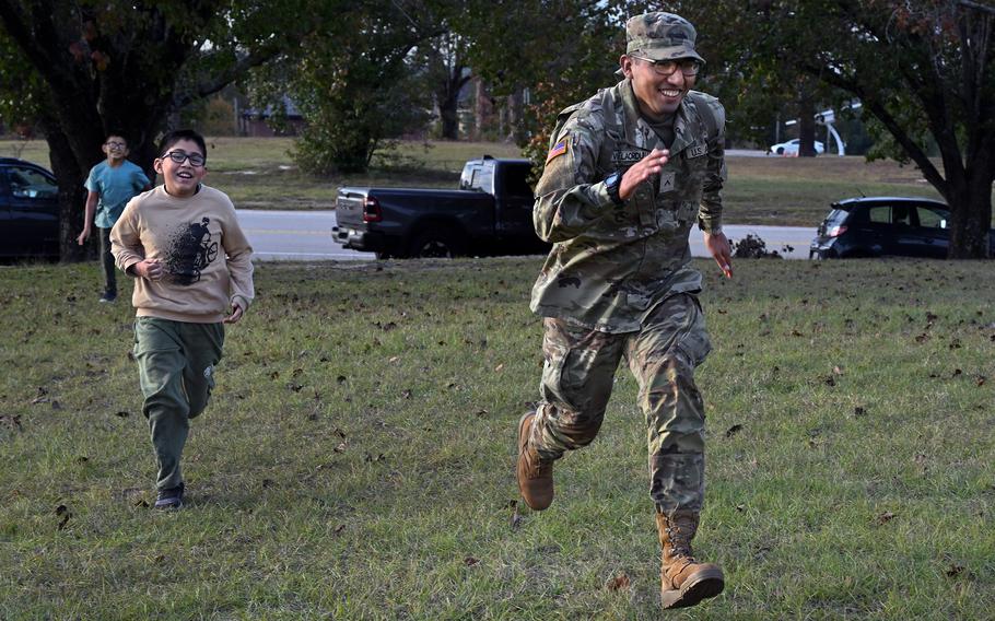 Villaorduña was challenged to a race by his half brothers Luam Wong, left, age 7, and Liam Wong, 10. 