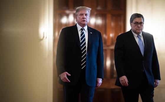 President Donald Trump and Attorney General William P. Barr in 2019. MUST CREDIT: Jabin Botsford/The Washington Post