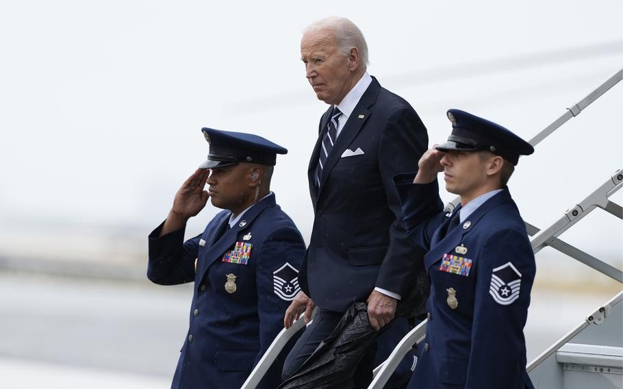 President Joe Biden arrives at John F. Kennedy International Airport in New York, Monday, Sept. 23, 2024, to attend the 79th session of the United Nations General Assembly.