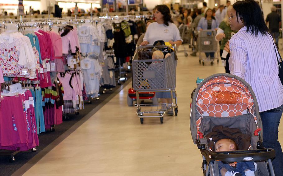 People shop at the Kaiserslautern Military Community Center’s base exchange at Ramstein Air Base, Germany. Multiple Army and Air Force Exchange Services facilities will close for annual inventories starting on Jan. 20, 2025. 