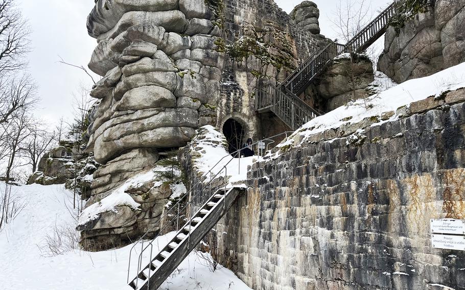 The steps into the Weissenstein Castle ruins in Waldershof, Germany, can be treacherous in wintertime. Parts of the castle, which was abandoned in 1560, have been renovated. 