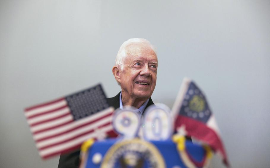 Jimmy Carter’s birthday cake, with an American flag and the number 90.