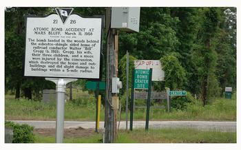 A historical marker erected  in 2008 near the site of the 1958 nuclear incident near Florence, S.C.