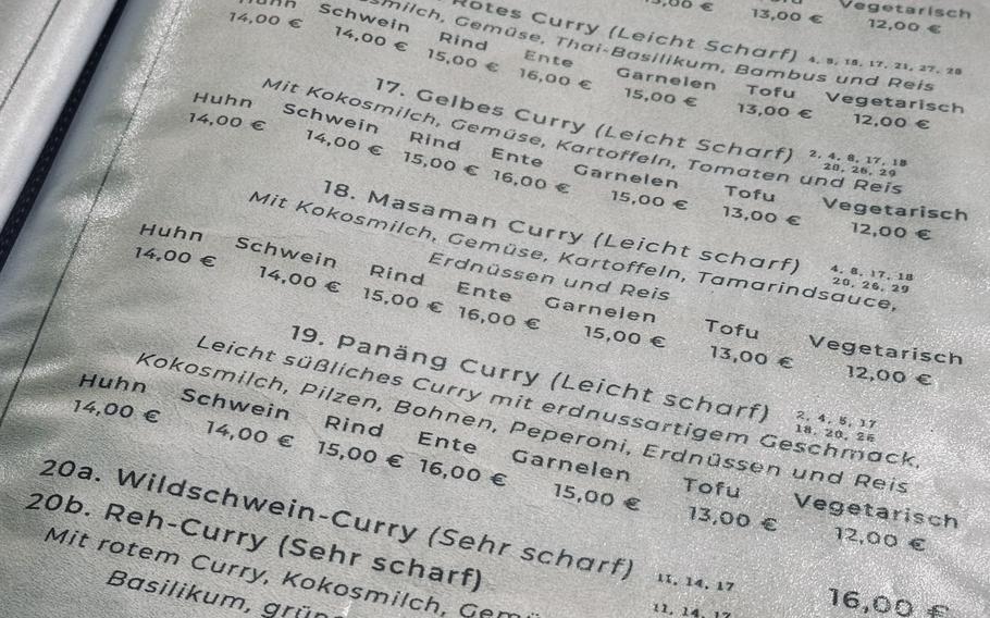 Thai Mekong in Heroldsberg, Germany, offers an extensive menu. The restaurant also has an English-speaking waitstaff.