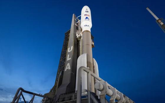 A United Launch Alliance Atlas V rocket sits on the launchpad at Cape Canaveral Space Force Station’s Space Launch Complex 41 on July 27, 2024.