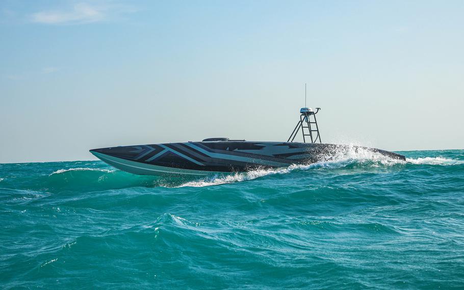 A T-38 unmanned surface vessel operates in the Arabian Gulf, Dec. 4, 2021.