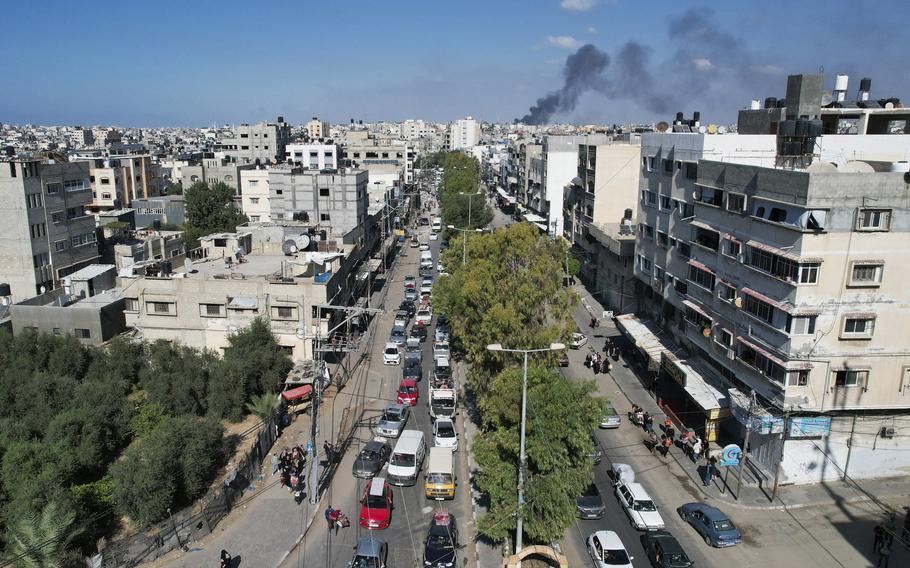 Palestinians flee from northern Gaza to the south after the Israeli army issued an unprecedented evacuation warning to a population of over 1 million people in northern Gaza and Gaza City to seek refuge in the south ahead of a possible Israeli ground invasion, on Oct. 13, 2023. 