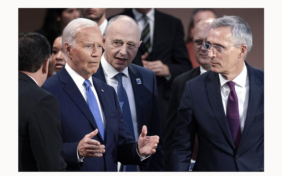 U.S. President Joe Biden and NATO Secretary General Jens Stoltenberg participate in Working Session II of the NATO Summit in Washington, D.C., on Thursday, July 11, 2024. 