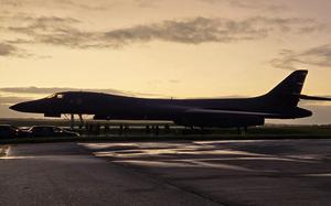 A B-1B Lancer assigned to the 34th Expeditionary Bomb Squadron at Ellsworth Air Force Base, S.D., parks on Andersen Air Force Base, Guam, Jan. 15, 2025. 