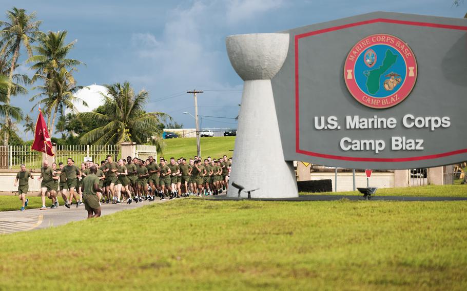 Personnel at Marine Corps Base Camp Blaz in Dededo, Guam run for the service’s 249th birthday, Nov. 7, 2024.