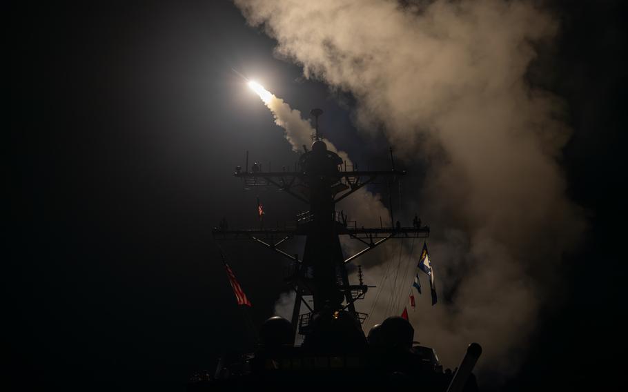 The USS Gravely launches a strike against Houthi militants on Jan. 12, 2024.