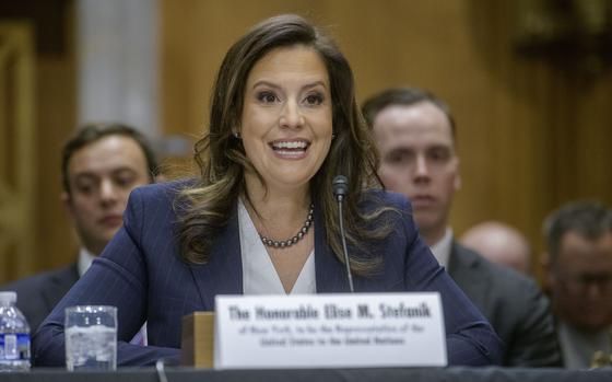 Rep. Elise Stefanik, R-N.Y., President Donald Trump's nominee to be the United Nations Ambassador, testifies during a Senate Committee on Foreign Relations hearing for her pending confirmation on Capitol Hill, Tuesday, Jan. 21, 2025, in Washington. (AP Photo/Rod Lamkey, Jr.)