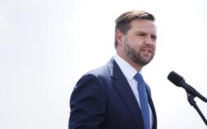 Vice-presidential nominee JD Vance (R-Ohio) speaks at a campaign event in Big Rapids, Mich., on Aug. 27. MUST CREDIT: Tom Brenner for The Washington Post