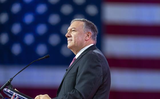 FILE - Former Secretary of State Mike Pompeo speaks at the Conservative Political Action Conference, CPAC 2023, March 3, 2023, at National Harbor in Oxon Hill, Md. (AP Photo/Alex Brandon, File)