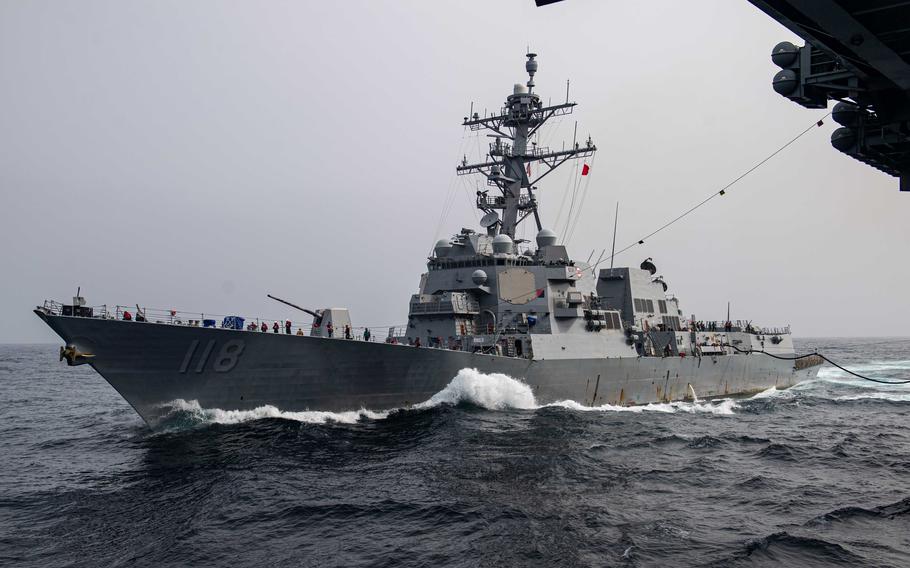 The Arleigh Burke-class, guided-missile destroyer USS Daniel Inouye on July 16, 2024. 