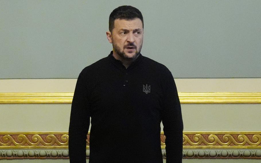 Ukraine President Volodymyr Zelenskyy at the Mariinsky Palace in Kyiv