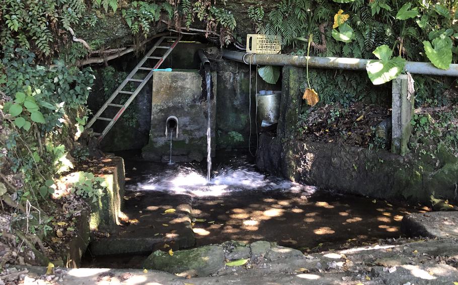 Aranakigaa, a spring about a quarter-mile from Marine Corps Air Station Futenma’s southwestern fence line, is pictured in Ginowan city, Okinawa, on Aug. 1, 2024. The spring registered 1.1 micrograms of PFAS per liter, 22 times the provisional standard, according to an annual report released by the Okinawa prefecture’s Environmental Protection Division in April.