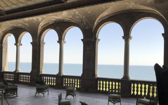 An open terrace at The Breakers mansion in Newport, R.I., faces the Atlantic Ocean.