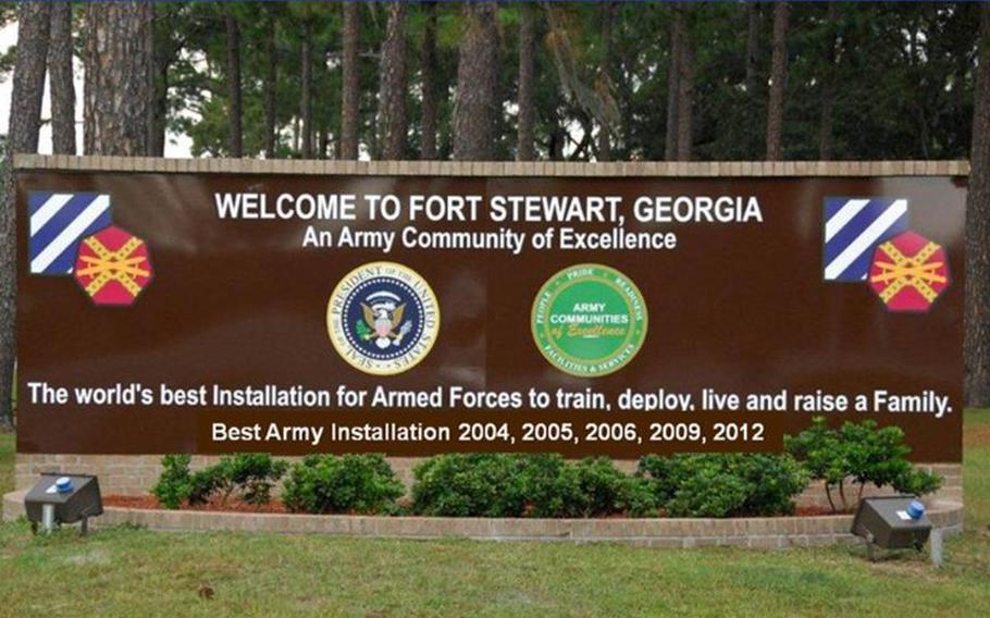 Sign at the entrance to Fort Stewart, Ga. 