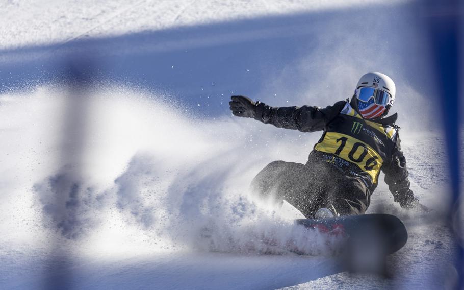 A competitor scrape through the snow