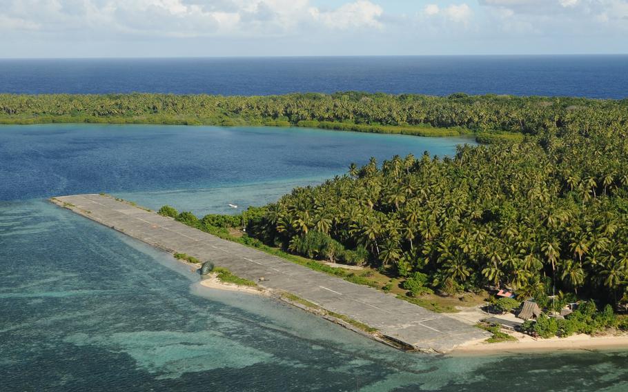 Two packages land on the runway at Pingelap Island