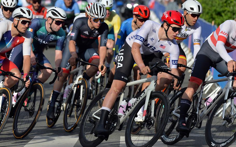 The USA's Elouan Gardon finished seventh in the men’s C4-5 road race at the 2024 Paris Paralympics in Clichy-sous-Bois, France, Sept. 6, 2024, with a time of 2:25.58. Ukrainian cyclist Yehor Dementyev won gold.