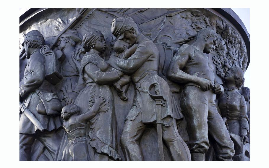 An enslaved woman is depicted on the Arlington National Cemetery's Confederate Memorial.