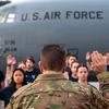 Brig. Gen. Christopher Amrhein, commander of the Air Force Recruiting Service, swears in new recruits at Ramstein Air Base, Germany, on Sept. 12, 2024.