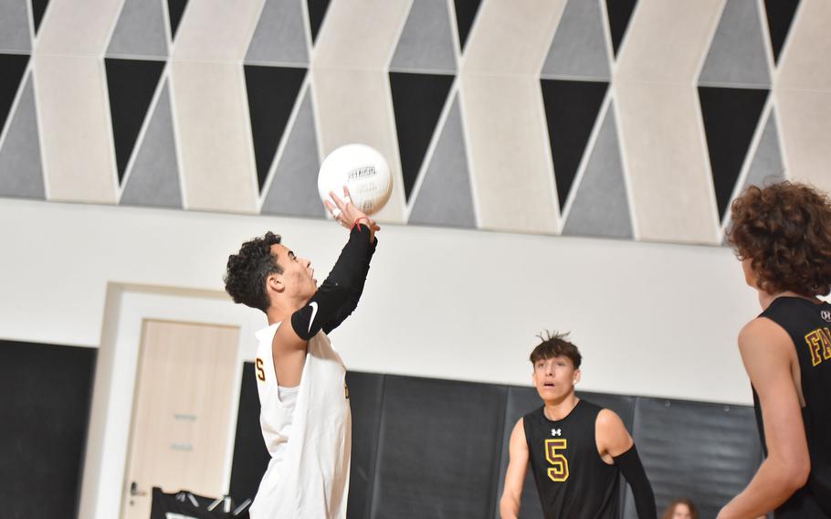 Diego Barrios-Garcia directs the ball forward.