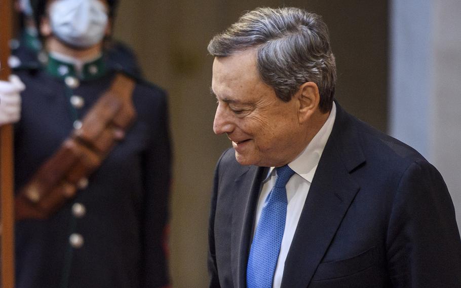 Italian Prime Minister Mario Draghi is seen in Rome on Oct. 29, 2021. According to reports on Saturday, Feb. 26, 2022, Draghi had no knowledge of a meeting in which senior Italian and Russian officials met to discuss potential business investments worth hundreds of millions of euros just over a week before Moscow invaded Ukraine.