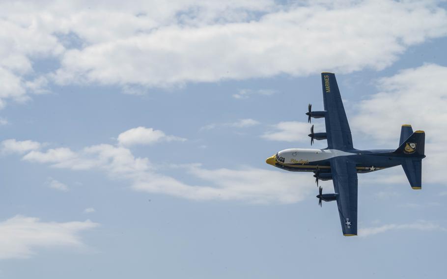 The Blue Angels preform at the Frontiers in Flight Air Show on Aug. 24, 2024, at McConnell Air Force Base, Kan. 