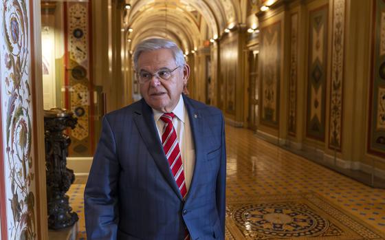 FILE - Sen. Bob Menendez, D-N.J., departs the Senate floor in the Capitol, Sept. 28, 2023, in Washington. (AP Photo/Alex Brandon, file)