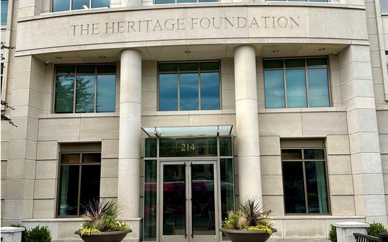The Heritage Foundation building in Washington, D.C. The conservative think tank hosted an event during the NATO summit on July 9, 2024, called “Not Your Grandfather’s NATO.”