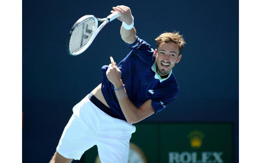 Danil Medvedev, shown here during the Miami Open in March 2022, is one of six Russian tennis players who will be competing in the Paris Olympics.