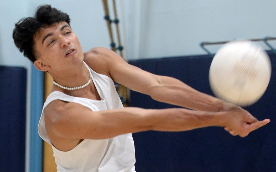 M.J. Siebert is one of two senior outside hitters for Osan’s boys volleyball team.