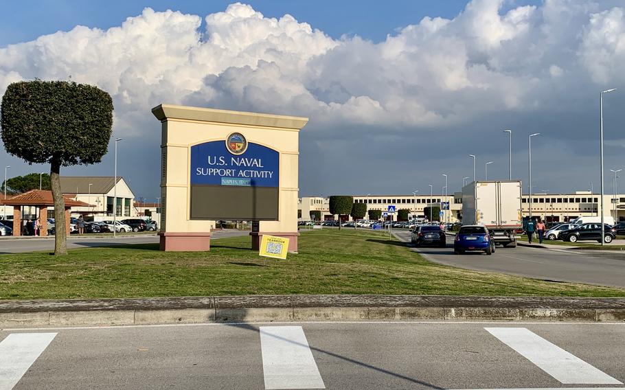 A sign at the entrance of a Navy base