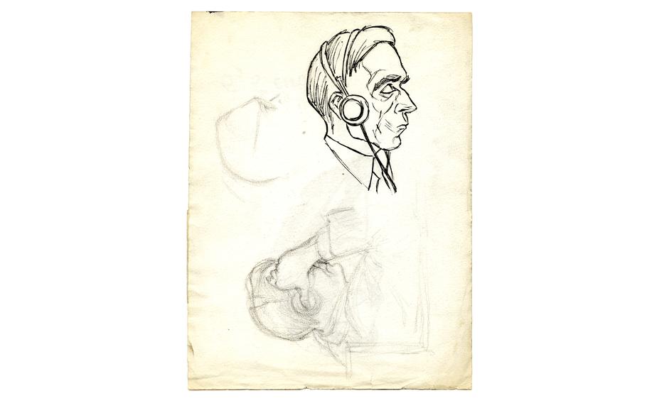 An unfinished sketch — believed to be of Ernst Kaltenbrunner