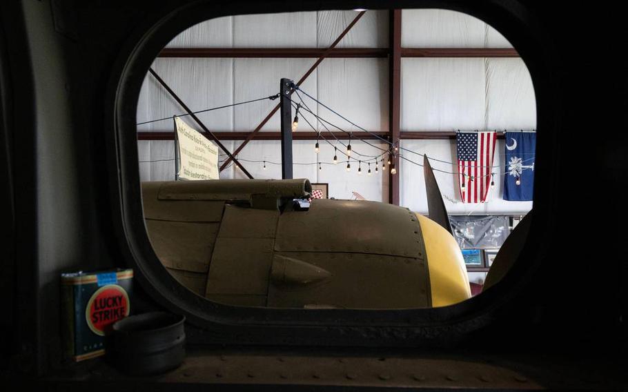 A restored B-25C at Owens Field Airport on Monday, Aug. 7, 2023. Inside the plane are replicas of equipment and other items common for airmen in World War II.