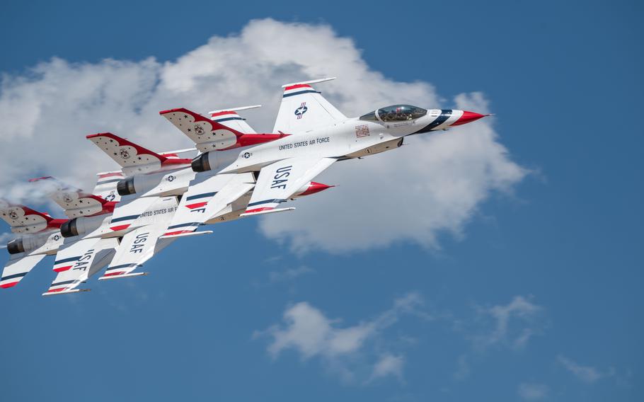 The U.S. Air Force Thunderbirds perform during the Warriors over the Wasatch air show at Hill Air Force Base, Utah, June 29, 2024.