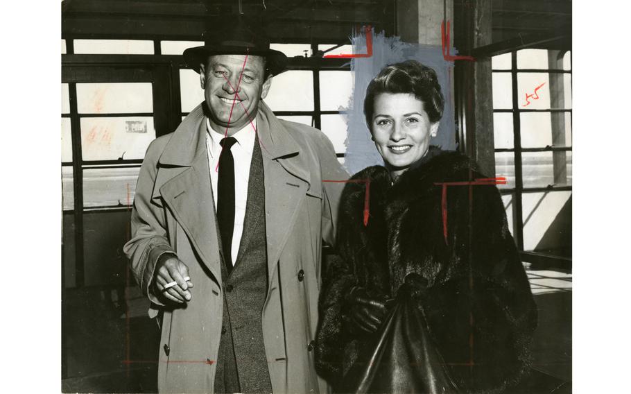 Edited photo of actor William Holden and his wife, actress Brenda Marshall